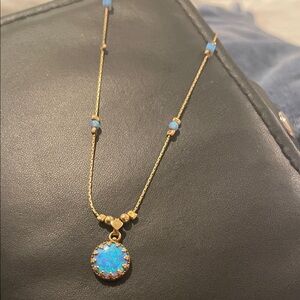 Shablool Silver Jewelry Design Gold Necklace with Blue Opal Pendant